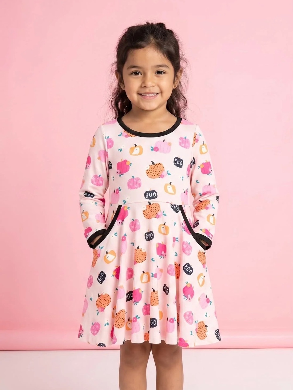 Pete and Lucy Fall Halloween Boo-Tiful Print Patch Dress W/Pockets 7/8